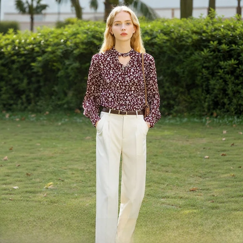 

Slimming Floral Print Loose Casual irt Korean Sle Polyester Fiber Long Sve Breathable Comfortable Women's Top