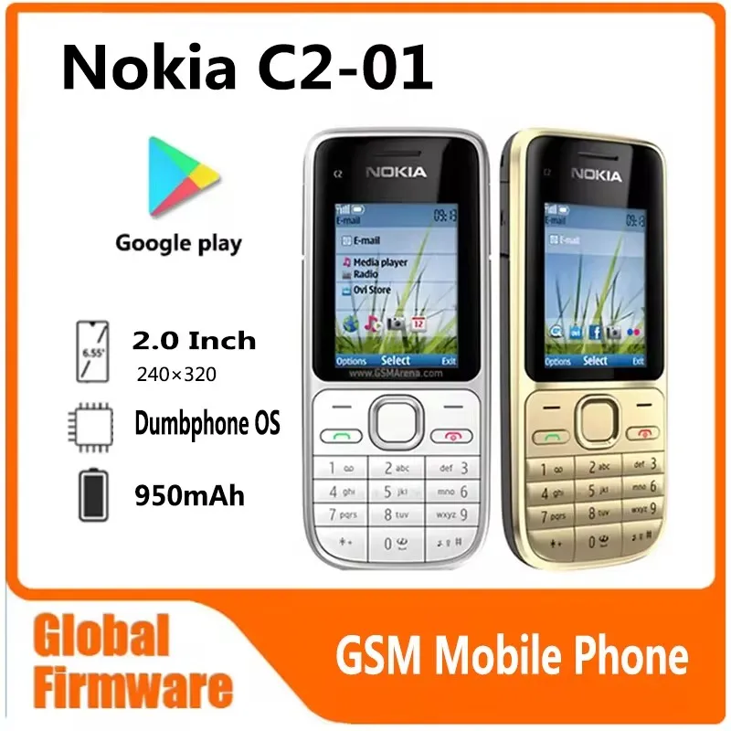 Nokia-C2 C2-01 GSM Celular, Desbloqueado, 2G, 3G, Inglês e Hebraico Teclado, Suporte o Logotipo no Botão, Telefone Usado