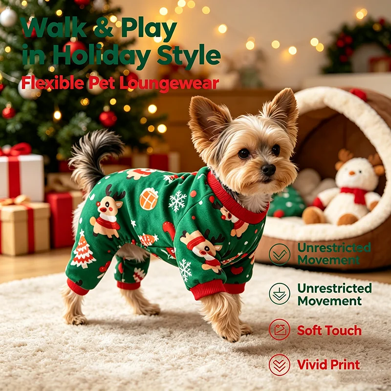 Weihnachtsbaum- und Elch-Hundepyjama, Weihnachtskleidung für kleine Hunde (Jungen und Mädchen), Feiertags-Haustier-Outfit, Hundeschlafanzug, Haustier-Loungewear – Detail 5