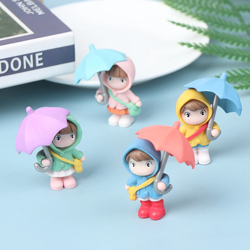 1PC Mini Cute Umbrella Cartoon Girl Doll Landscape Handcrafted Fairy Garden Figurines for Gifts