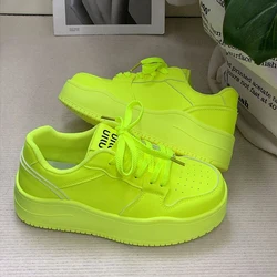 New spring shoes for women green trainers platform lace up sneakers woman hip hop chunky sports shoes faux leather sneaker