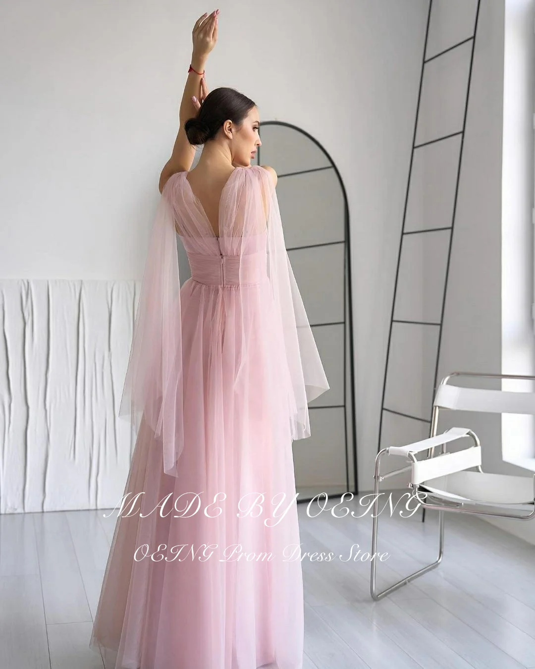 OEING Baby Pink A Line Prom Dress Simple V Neck Floor Length Evening Party Dresses Elegant Ladies Formal Prom Gowns Gala 2024