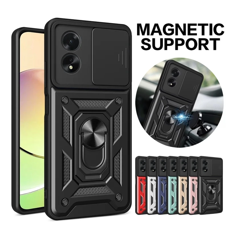 For OPPO A38 A58 A78 4G Case Shockproof Armor Magnetic Car Holder Ring Phone Cases For OPPO A78 5G A 38 58 78 Lens Protect Cover