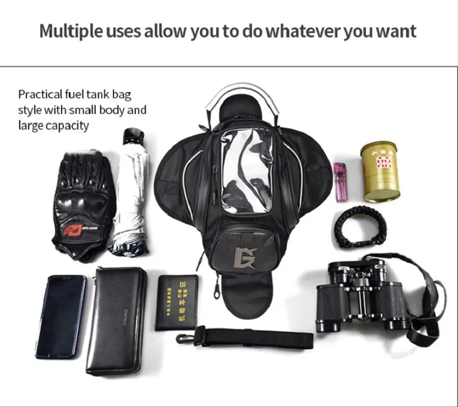 حقيبة خزان وقود الدراجات النارية مع ملاحة قابلة لللمس ، حقيبة غبار الدراجات النارية المغناطيسية ، حقيبة الراكب ، معدات حزمة فاني