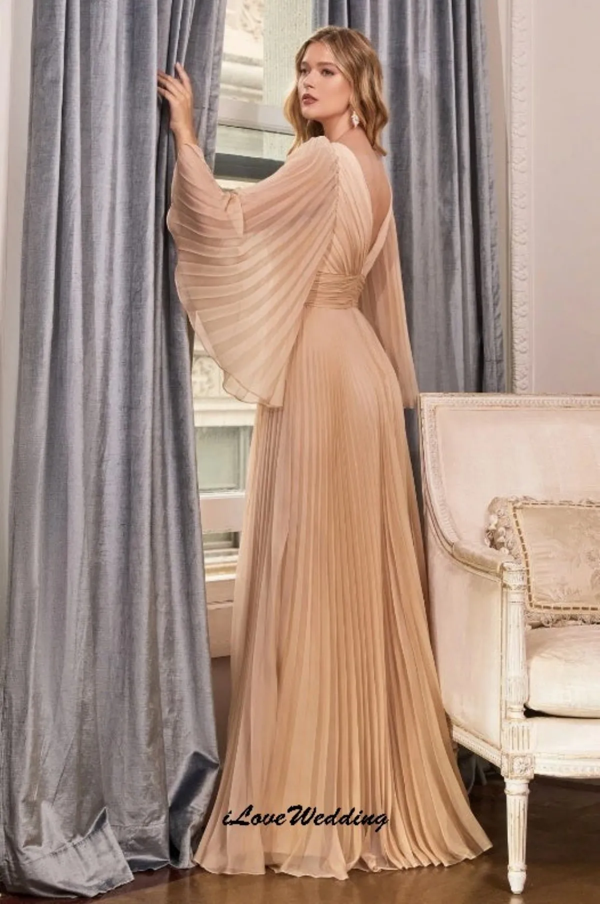 

Шифоновое длинное платье подружки невесты 2025, свадебное платье для женщин, платье трапециевидной формы для выпускного вечера с длинными рукавами и рюшами по индивидуальному заказу