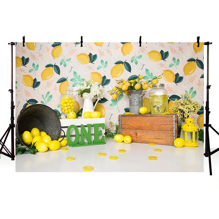 Mehofond Photography Background Summer Lemon Yellow Lemonade Shop Girl 1st Birthday Party Cake Smash Decor Photo Backdrop Studio