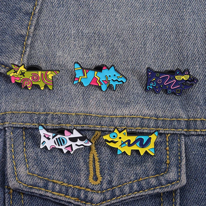 Geometric Graffiti Animal Badges, Colorful Style Creative Design Alloy Pins, Accessories for Clothing Bags, Gifts for Friends