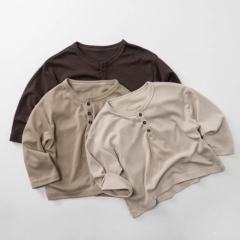 

Осень 2024, новые детские футболки с длинными рукавами, свободные хлопковые рубашки для маленьких девочек, детские повседневные топы, эластичные футболки для мальчиков, одежда для малышей