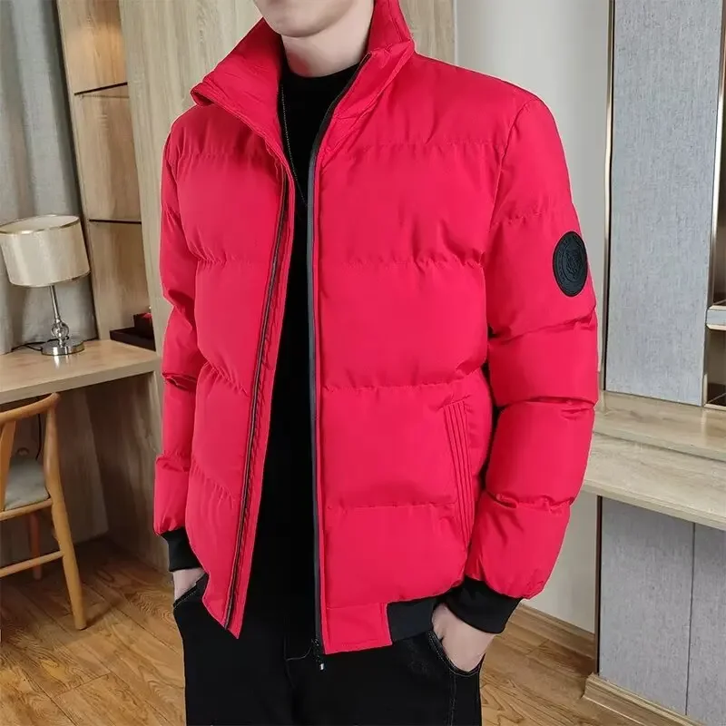 

Winter Fleece Lined Thermal Thick Men Jackets Fashion Warm Coat Parkas Loose Korean Style Puffer Coat Outwear Red Black Parka