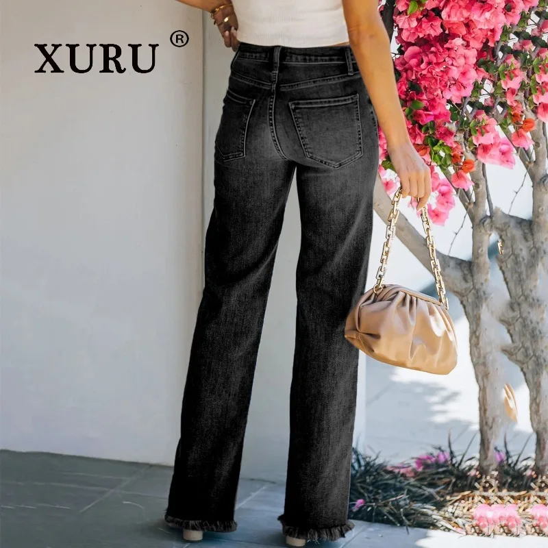 XURU - New Women's Retro Loose Jeans, Y2k Clothing Straight Leg Long Jeans, Men's Pants