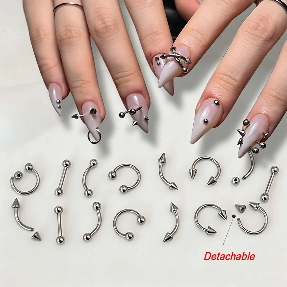 50pcs Silver Gray Cone Spikes Piercing Nail Art Charms 3D Detachable Alloy Rivets Goth Punk Nail Jewelry Y2K Pierced Nail Decora