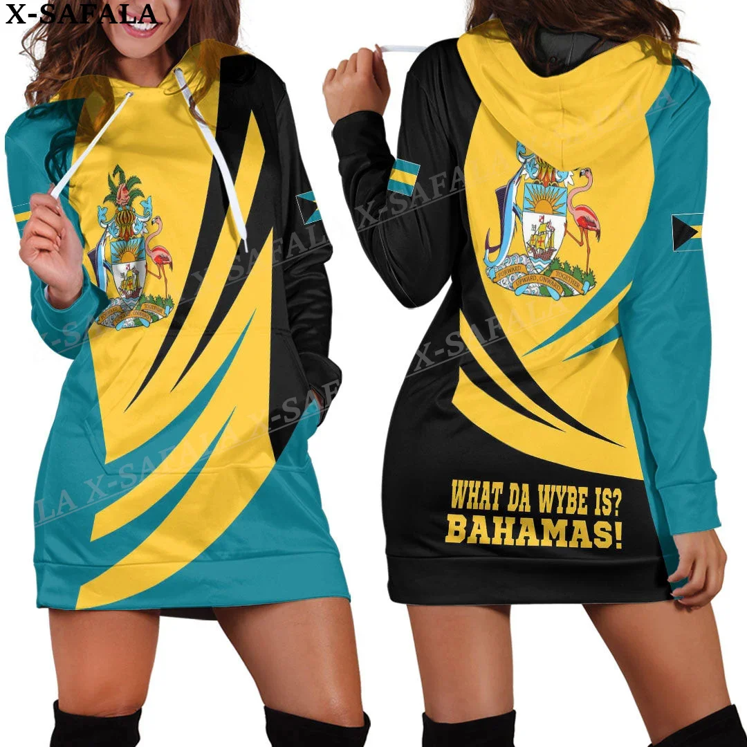 Bahamas Coat Of Arms Flag Print Fashion Slim Hoodie Dress Women Casual Wear Long Sleeve Hooded Sweatshirt Pullover-1