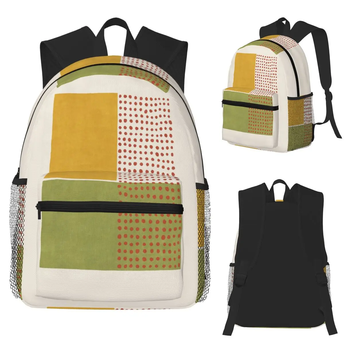 

Color Block Yellow Green Red Dots Student Backpack School Bag Hiking Travel Daypack for Men Women Fashion Bookbag Shoulder Bags