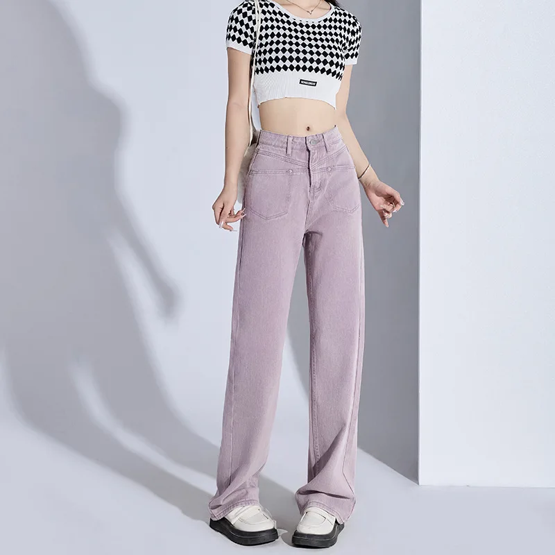 Jeans for Women New Pear-shaped Figure Design High Waist Loose Straight Trousers American Retro Purple Wide-leg Autumn Fashion