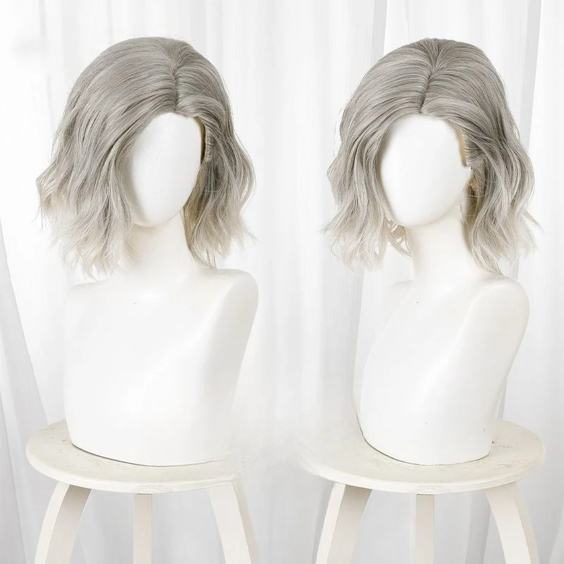 Comic Game Grace Ashcroft Cosplay Wig women short Gray Silver synthetic Hair Curly Short Wig for costumes