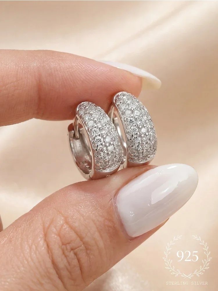 Half Smooth Water Droplet Circular Zircon Earrings For Women 925 Sterling Silver Anniversary Fashion High Quality Fine Jewelry