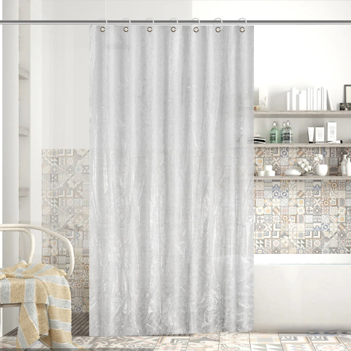 

1Pcs Waterproof Shower Curtain PVC Cobblestone Pattern Mold Resistant Bathroom Decor for Bathtub Shower 180x180cm