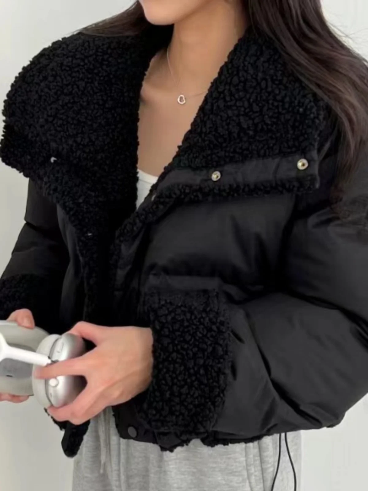 

Women's Cotton Jaet Winter Faion Chic Stand Collar Thi Warm ort Sle Double-Sided Wear Small Size Outerwear Trendy