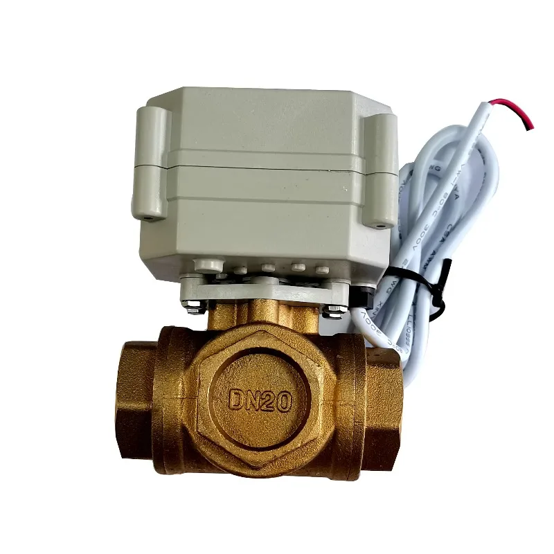 Normally close 3-way electric t-shaped DN25 BSP threaded 220VAC brass ball valve