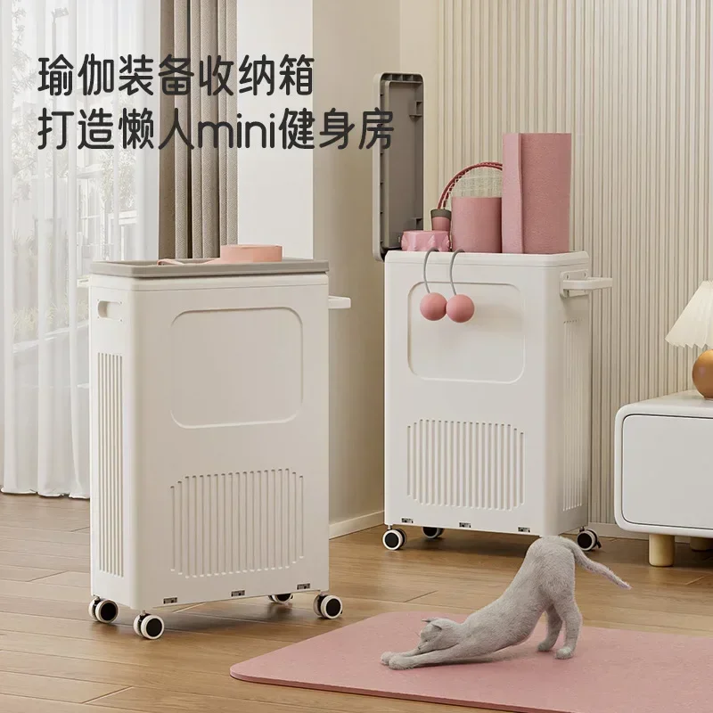 Living Room Yoga Mat Plastic Cart Storage Basket Flip-top Storage Box Multi-functional Fitness Equipment Storage Box