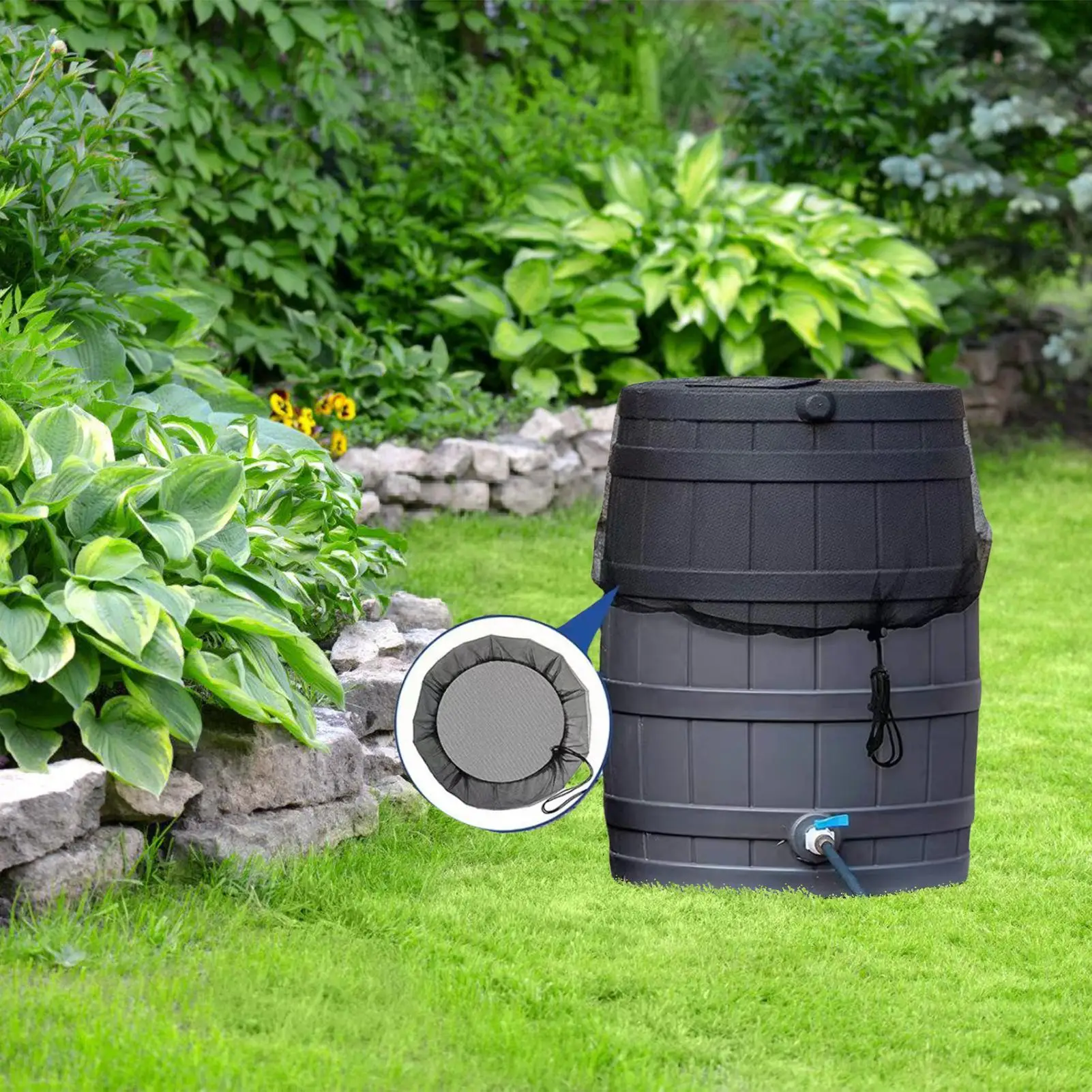 Rain Barrels Screen Water Bucket Covers Rainwater Collector Tank Net Cover Rain Water Collection Bucket Netting with Drawstring