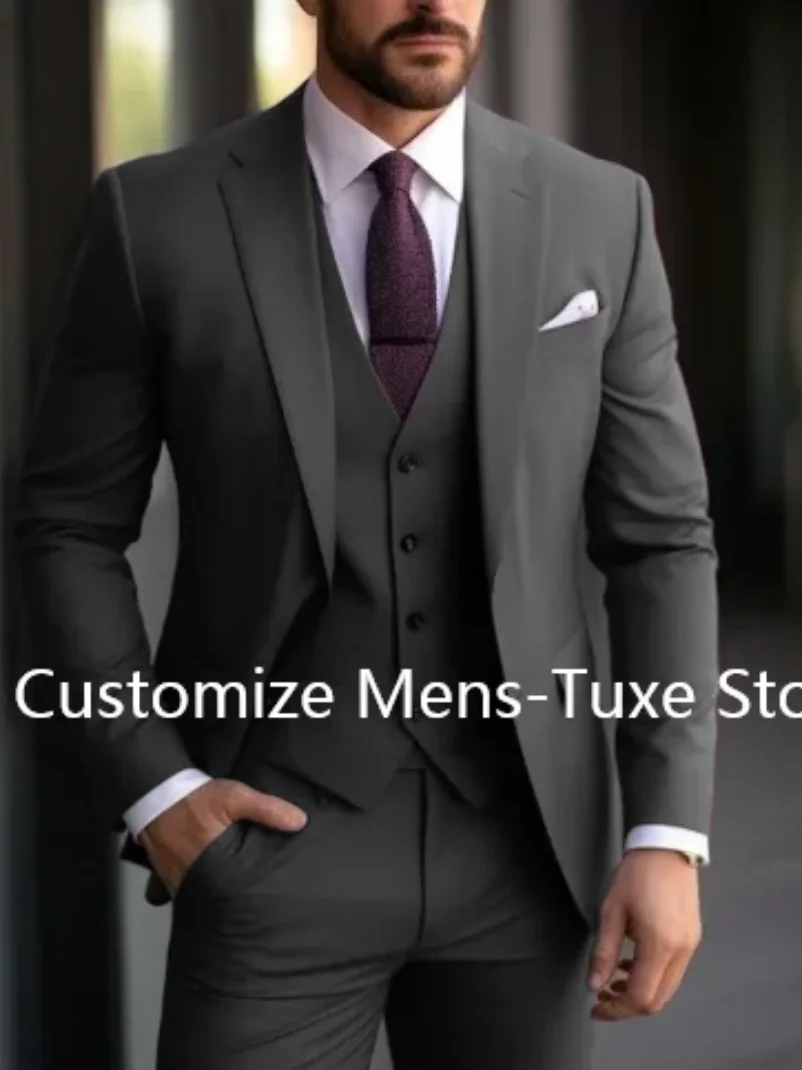 

3 Piece Purple Men's Suits Elegant Blazer Terno High Quality Jacket Pants Vest Set Business Outfits Costume Homme Slim Fit 2024