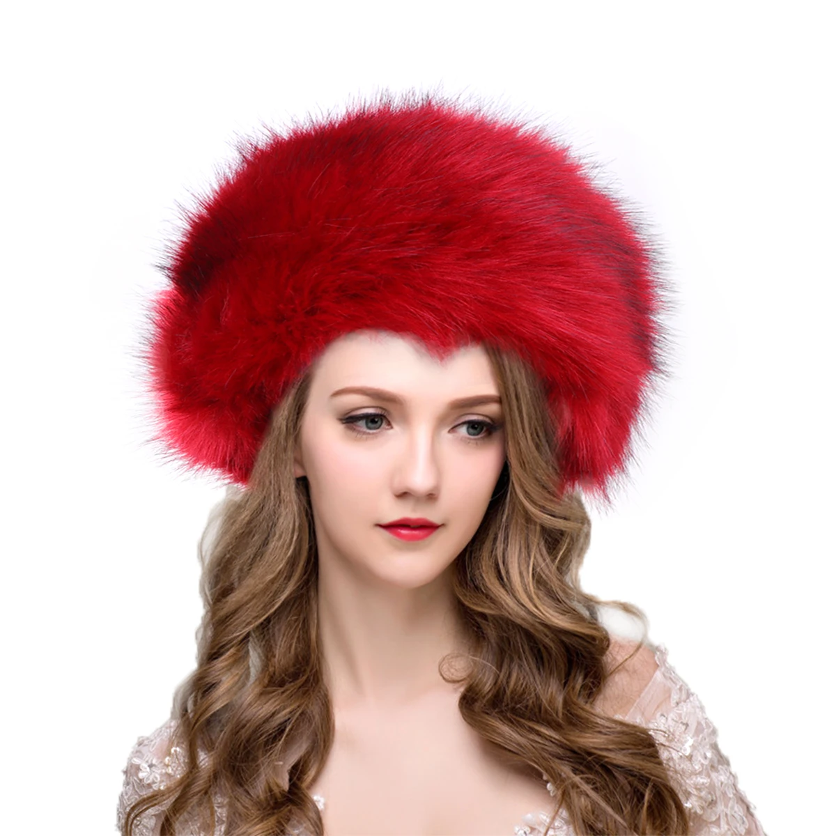 Warm Faux Hat For Women Winter Earmuff Ski Cap Cold Weather Headwear Long Red Fashionable Warmth Head Hat Family Gift