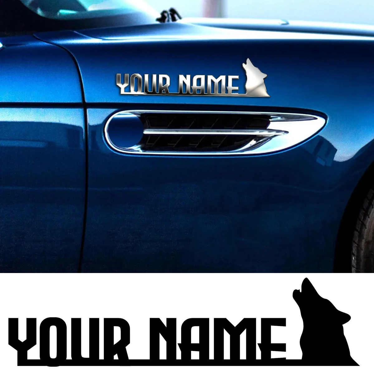 

Custom Name Trendy Punk Wolf Head Sticker For Cars Trucks Window Windshield Bumper Erect Decor body stickers waterproof Metal