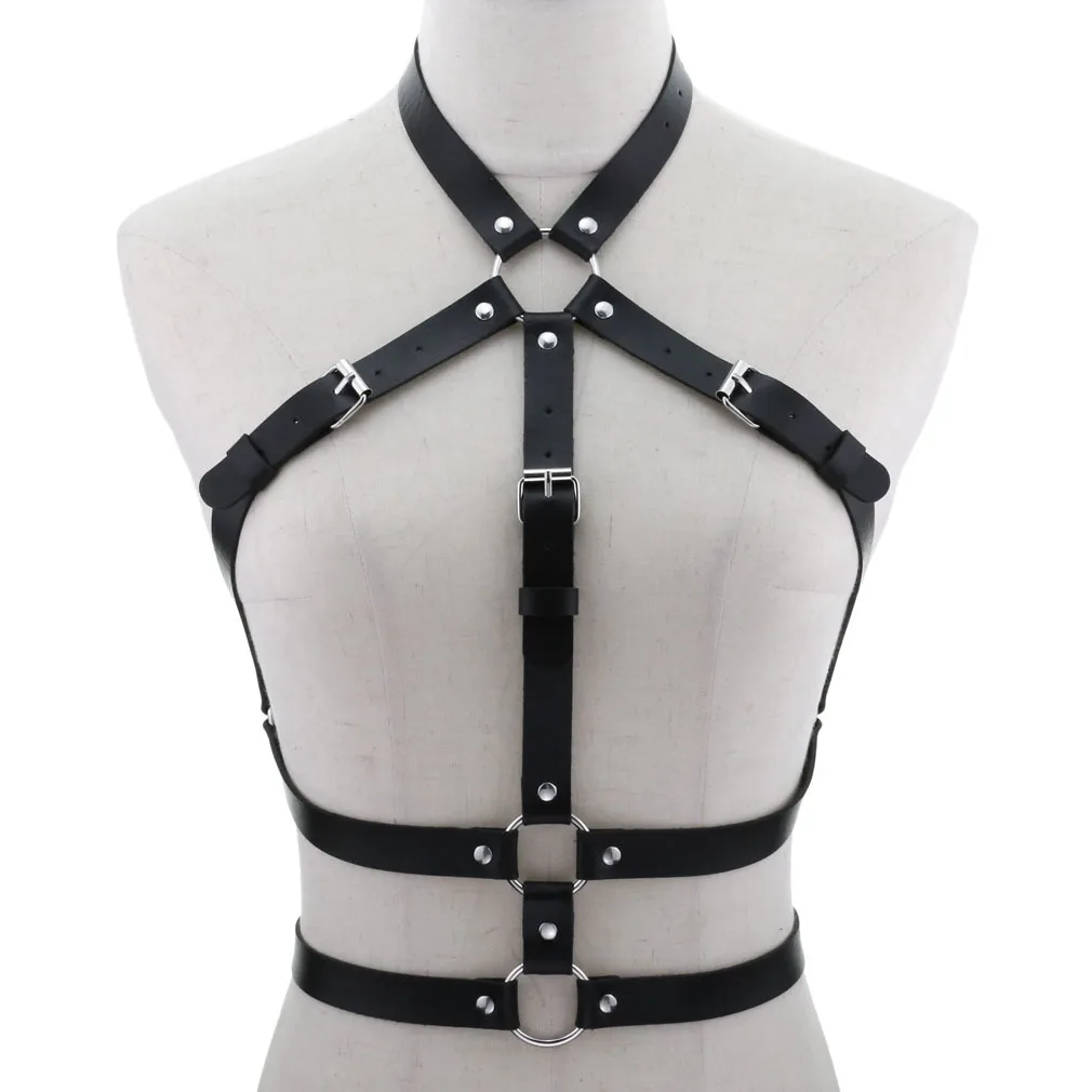

Punk-style Abdominal Leather Belt Collar All-in-one Trendy Sexy Exaggerated Body Binding Belt Suspender Leather Waistband