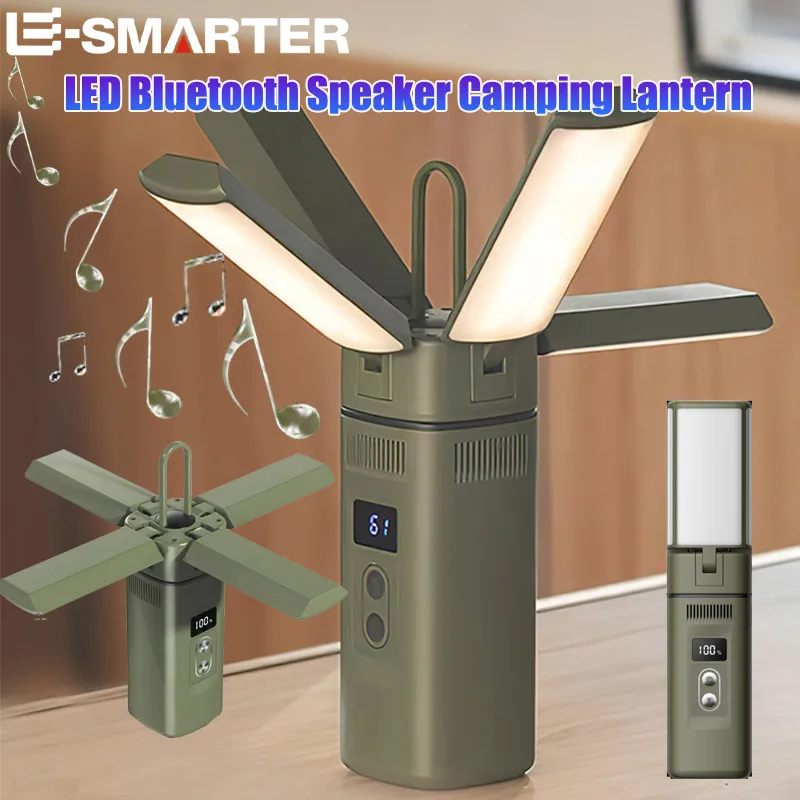 Foldable LED Bluetooth Speaker Camping Lantern Rechargeable Flashlight 7 Light Modes Outdoor Emergency Lamp Hanging Tent Light