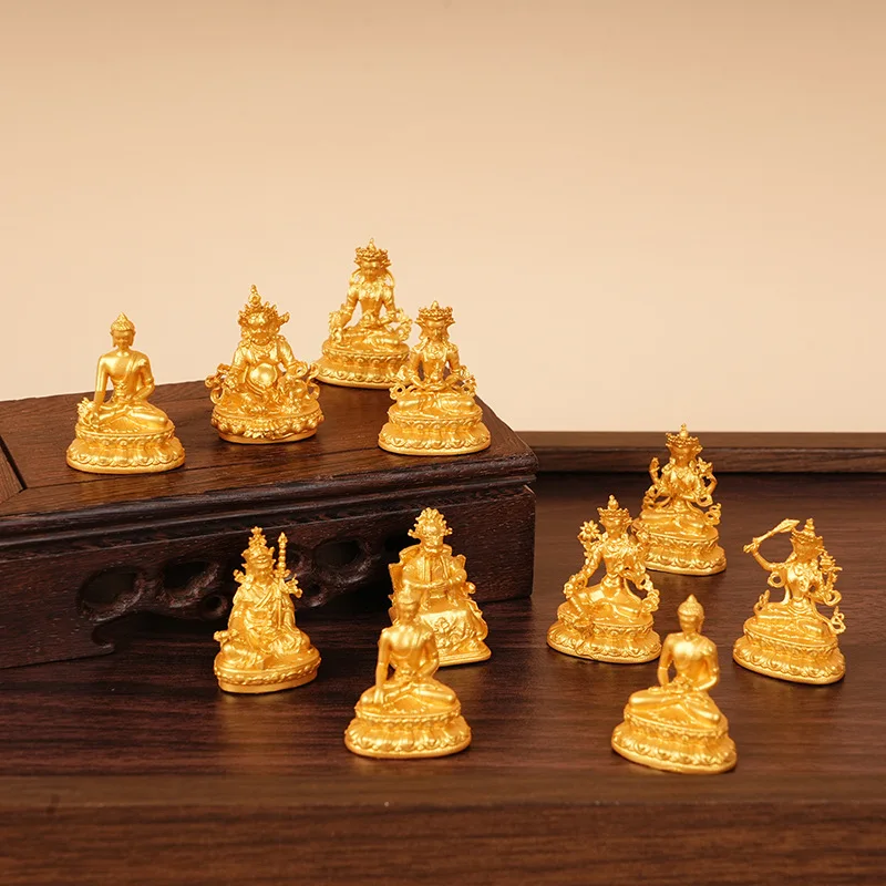 3cm Alloy Sakyamuni Yellow God Wealth Four-armed Guanyin Gold Miniature Small Buddha Statue Ornament Exquisite Temple Household
