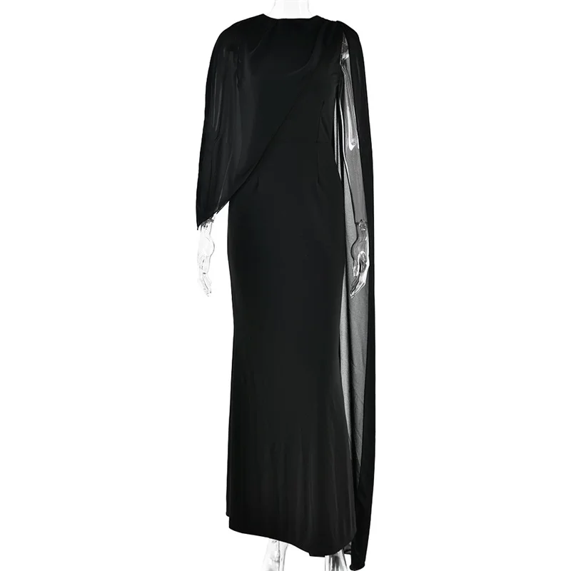 Robe de Rhlongue cape noire avec fibre ronde sexy, robe de soirée sirène, robe de tapis rouge formelle, jupe d'anniversaire