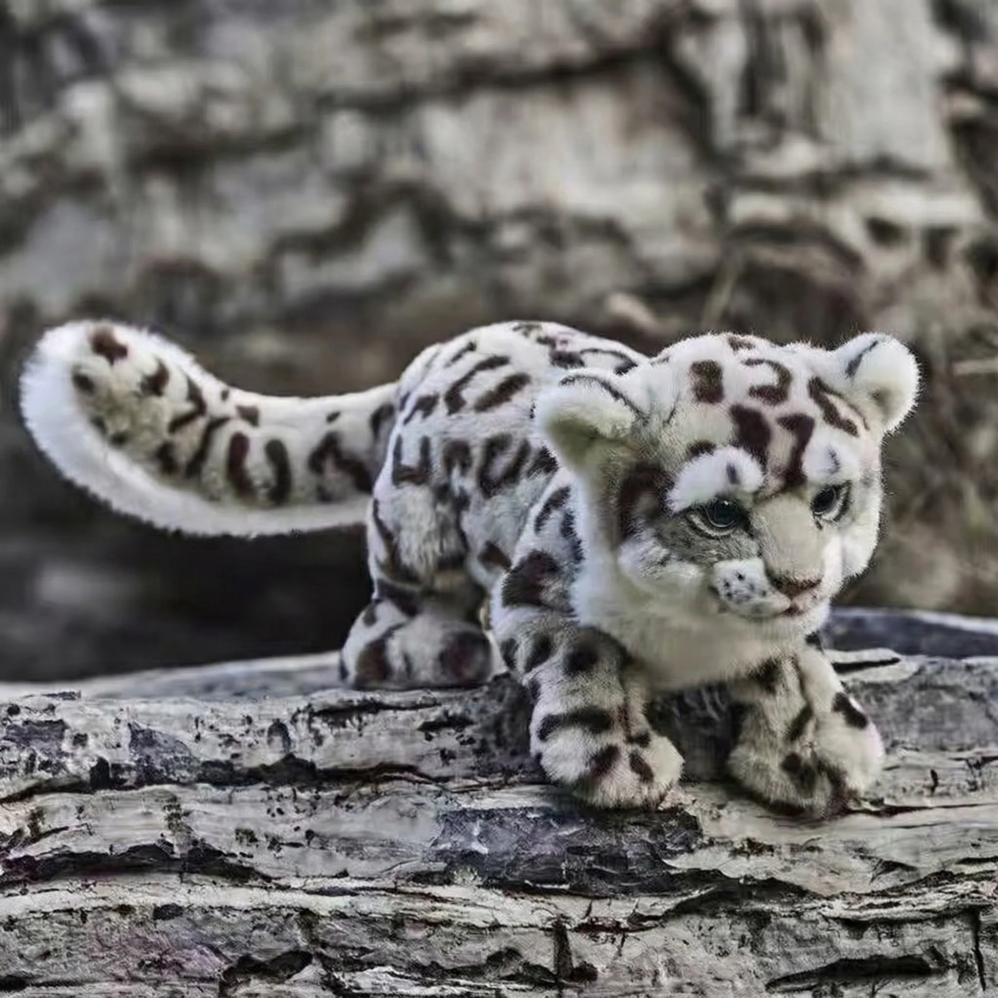 Lebensechte Schneeleopard Plüschtier Simulation Wildtier Puppe Weiches Flanell Kinder Geschenk Sammlung Modell – Detail 1