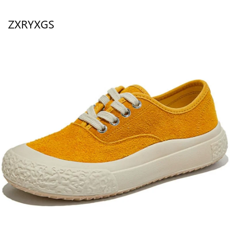 

ZXRYXGS 2026 New Spring Matte Cowhide Real Leather Sneakers Casual Shoes Flat Soft Sole Comfortable Trend Sneakers Travel Shoes