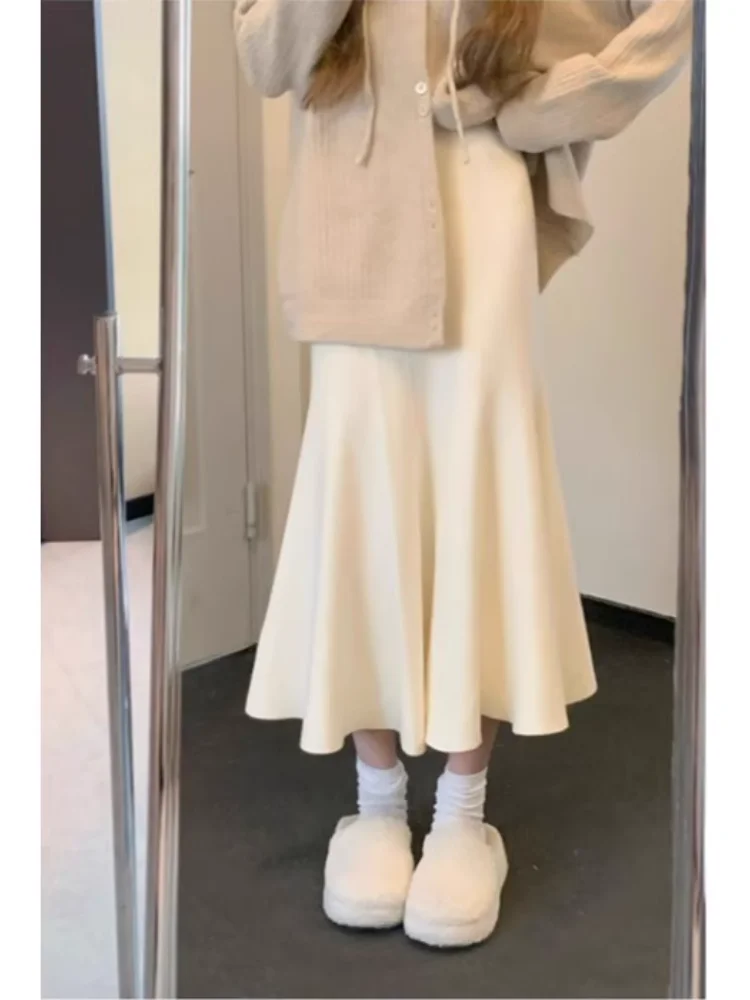 Apricot Knitted Fishtail Skirt Women Autumn and Winter 2024 New Slim fit Sheath High Waist A Word Skirt with Sweater Skirts