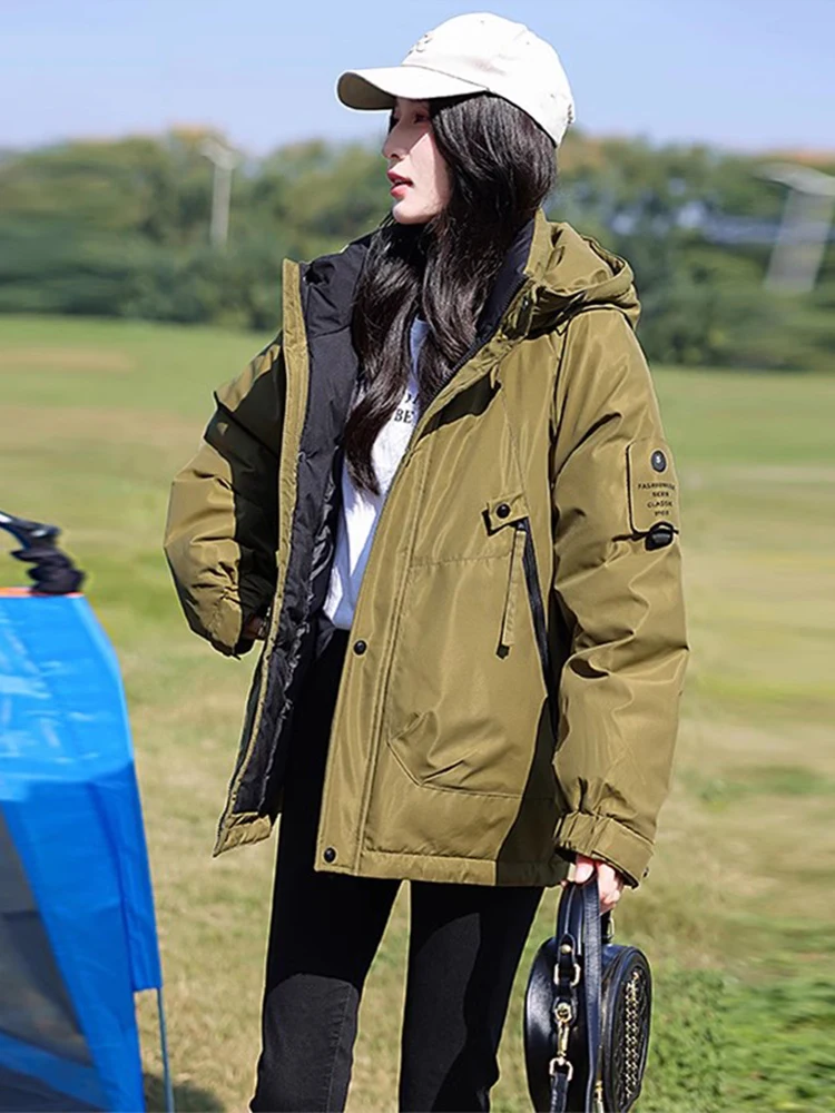 

Зимняя утепленная хлопковая куртка женская свободного кроя с наполнителем из пуха, короткая, для повседневной носки, в корейском стиле, на молнии, с хлопковой подкладкой