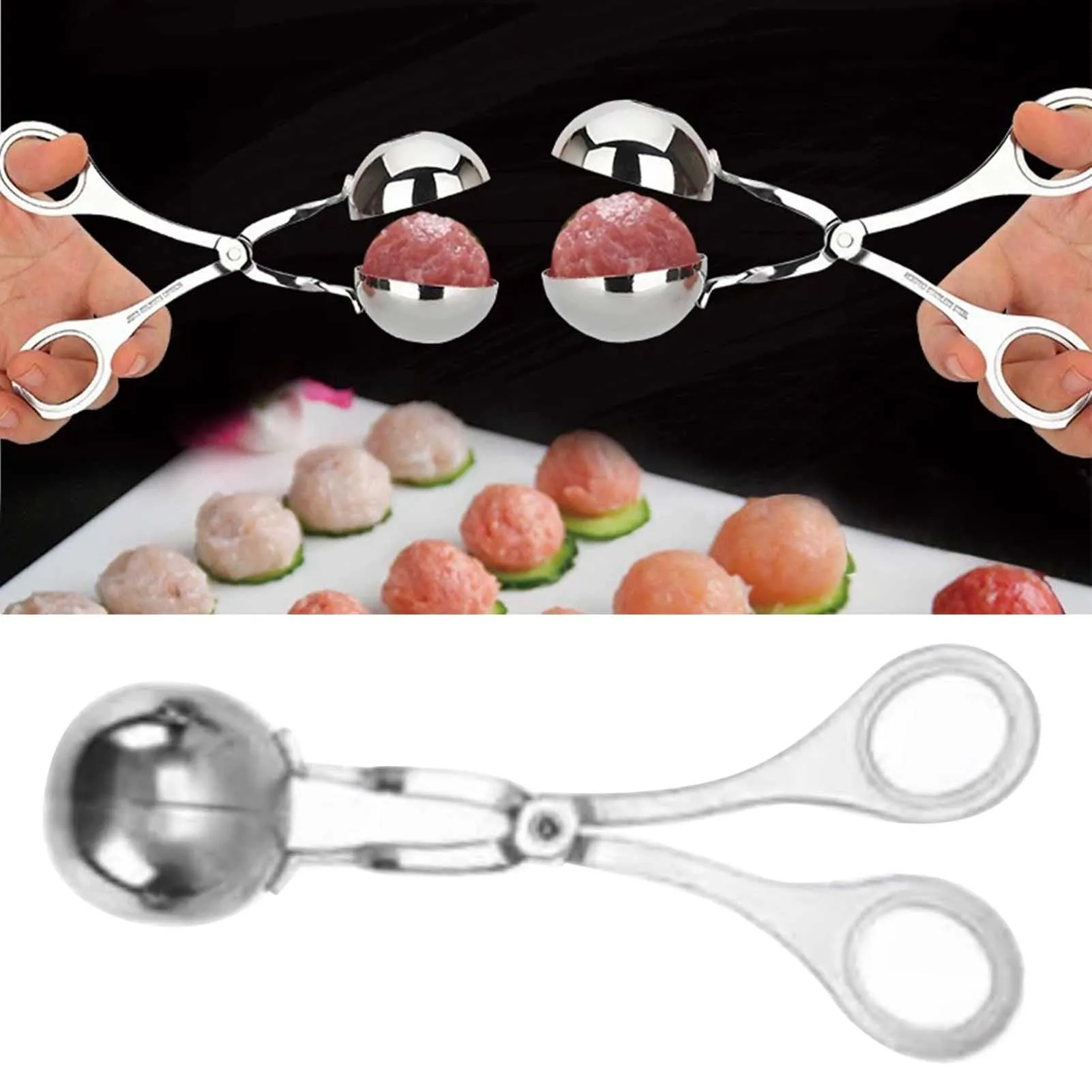 304 Stainless Steel Meatball Maker High Strength Safe Easy to Clean Multipurpose Meat Ball Scoop for Kitchen Meat Baller Tong