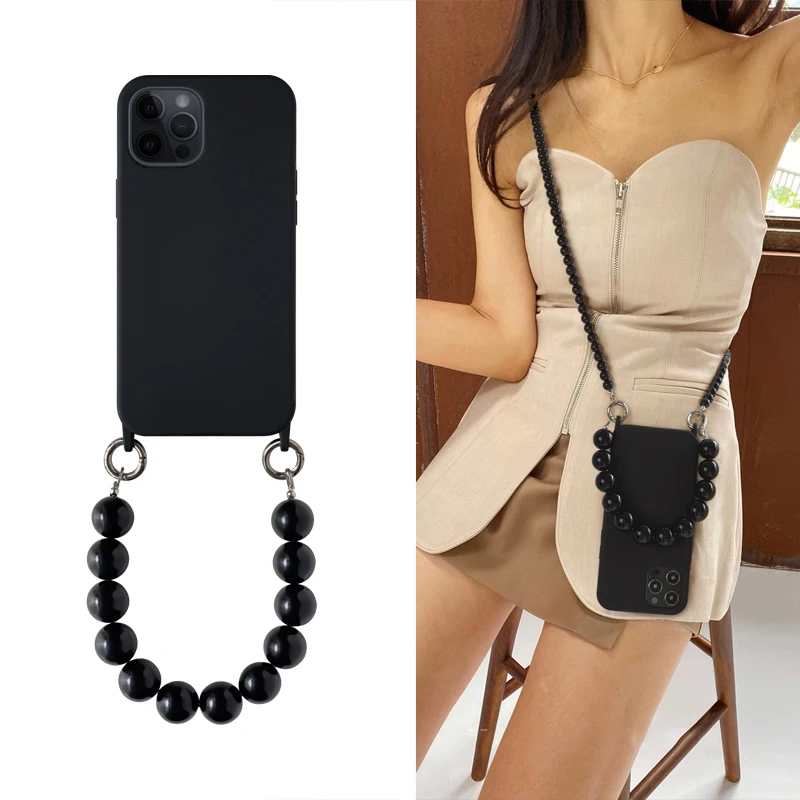 INS Crossbody Lanyard Necklace Case for Samsung Galaxy S24 S23 S22 Ultra S21 Plus S20 FE A53 A73 A54 A55 Round Beads Chain Cover