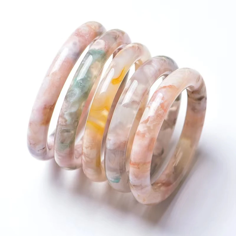 NEW China Pure Natural Cherry Agate Floating Flower Jade Round Bar Bangles Bracelet For Women Jewelry Fashion Accessories