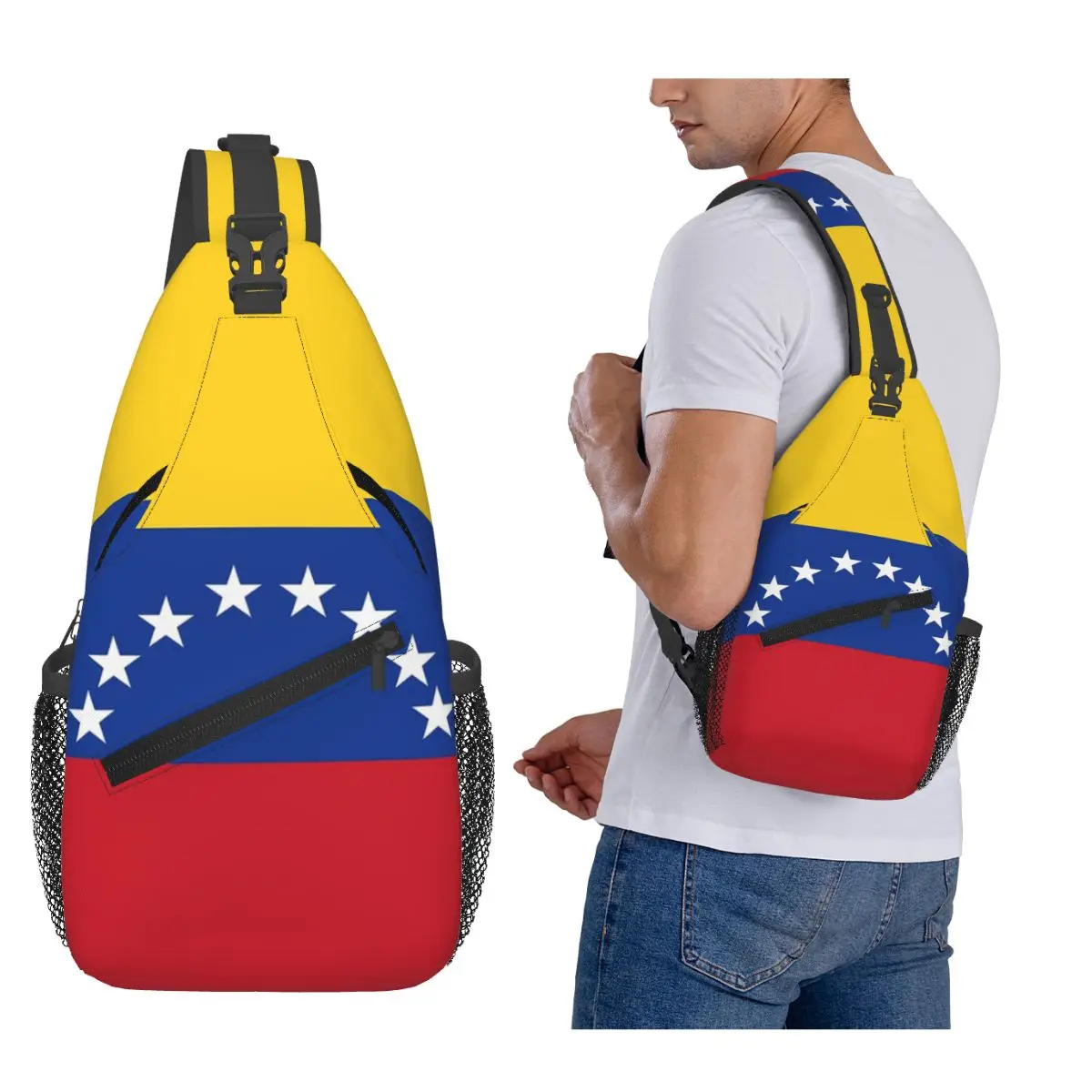 

Flag Of Venezuelan, Caribbean Sea In South America Chest Bag Men Sling Crossbody Backpack Chest Bag Hiking Daypack Shoulder Bag
