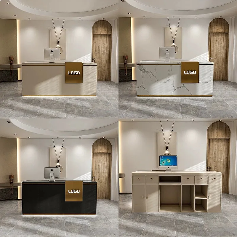 Cream Style Reception Desk for Beauty Salon Nail Salon Bar Hotel Front Desk Cashier Counter