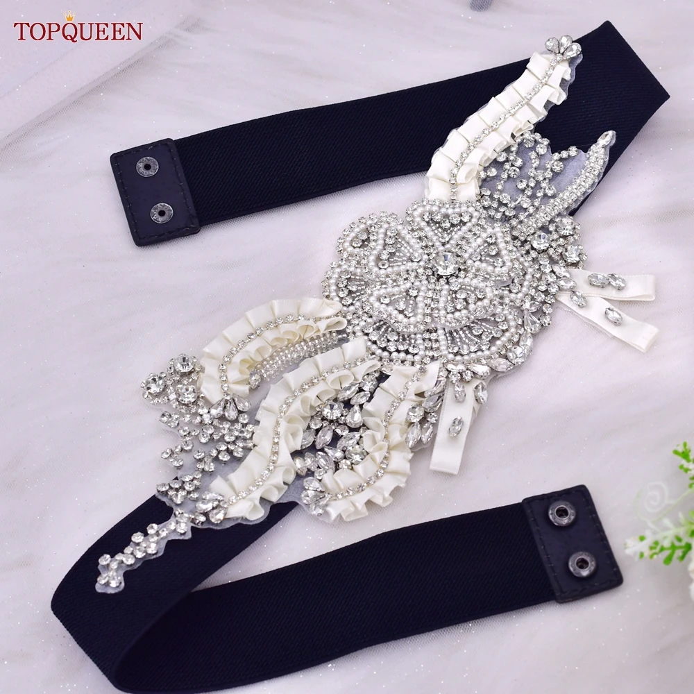 

TOPQUEEN S61-B Fashion Elastic Belt Women Female Party Evening Dress Gown Accessories Diamond Pearl Waistbands Unique Beautiful