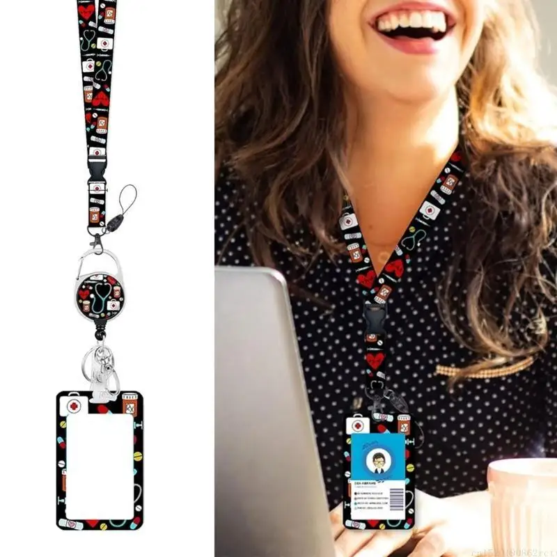 D5BB Water Resistant Identity Card Badge Holder with Lanyard Retractable Badge Reel