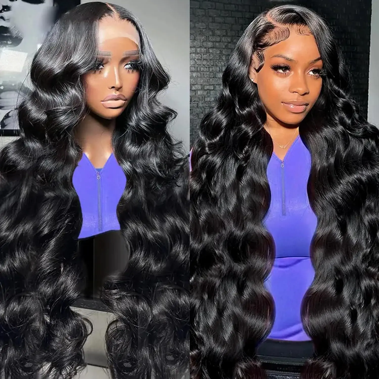 

European and American Wigs Center Parted Black Long Curly Hair Front Lace Wig