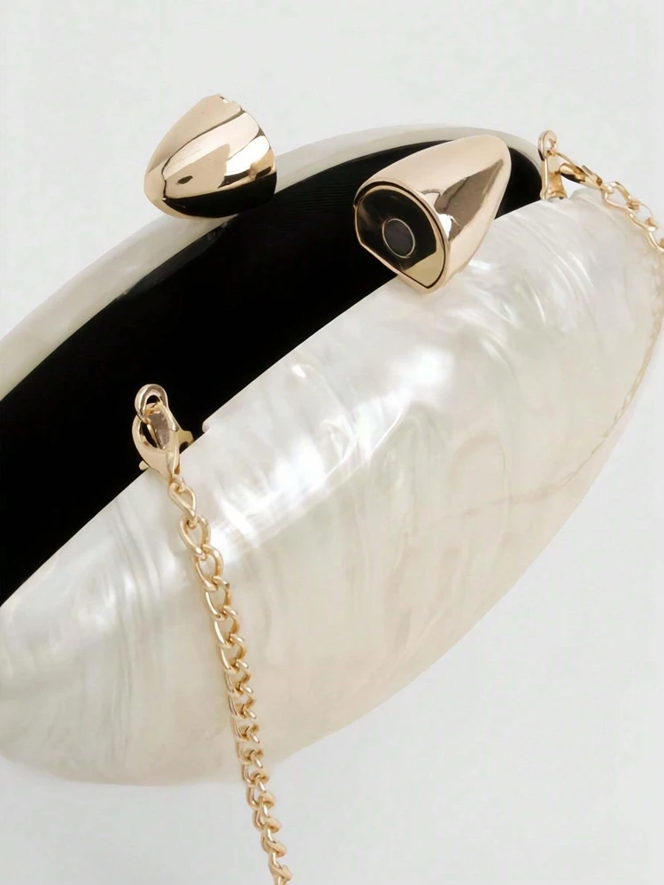 Acrylic egg shape clutch bag women designer evening party cute Pearl shell purse ivory hot pink gold handbag