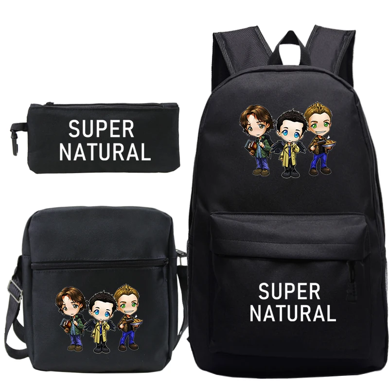 

Supernatural SPN Printed Backpack 3pecs/set Boys Girls School Bags With Shoulder Bag Pencil Case Lightweight Travel Daypack Gift