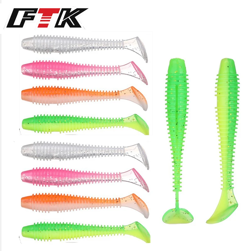 Ftk 8個6.5センチメートル釣りルアーソフトワームエビジャークベイト魚オーシャンロックルアー低音シリコーン人工ゴムミミズ餌