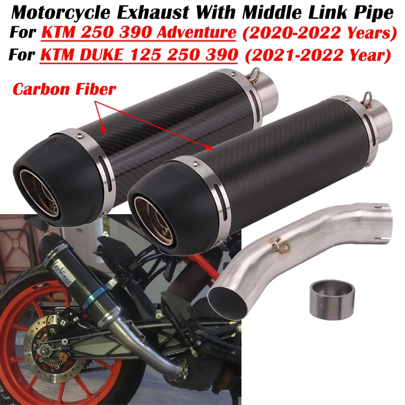 For KTM 125 250 390 Adventure 2020 2021 2022 Motorcycle Exhaust Escape System Modified Carbon Fiber Muffler Middle Link Pipe