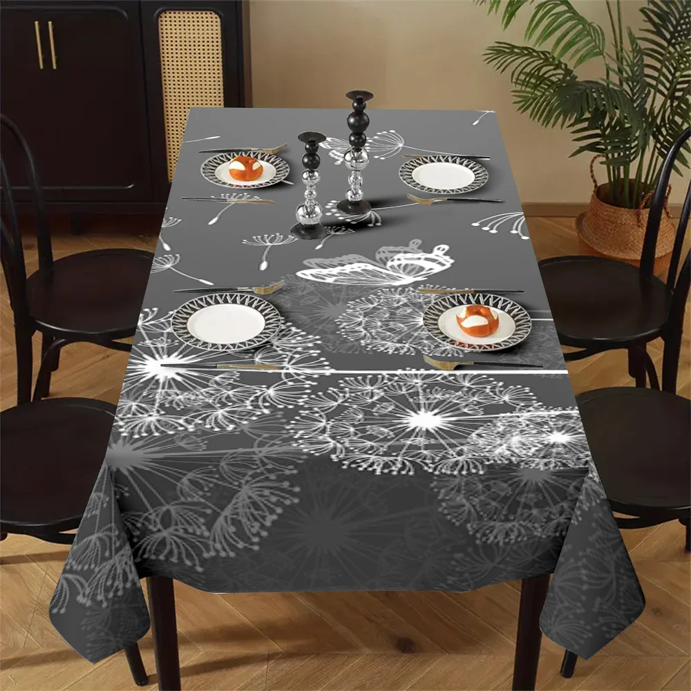 Simple dandelion and butterfly pattern tablecloth - suitable for picnics, camping, weddings, and parties