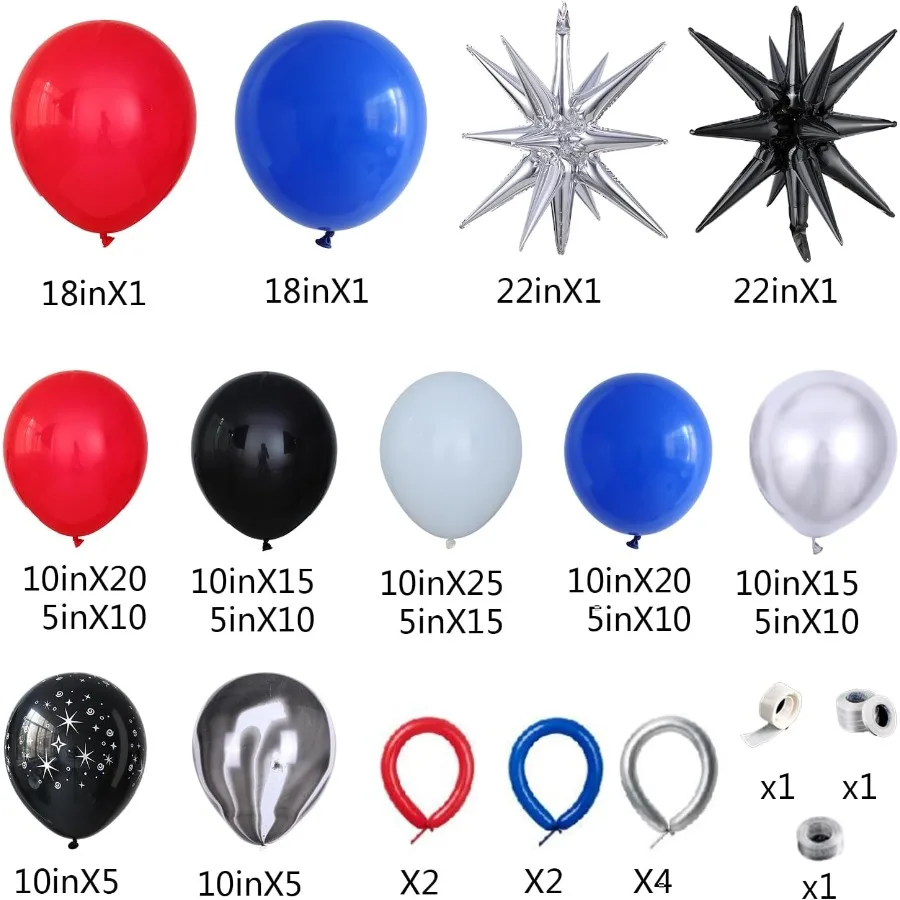 مجموعة قوس بالونات Galaxy Wa مكونة من 151 قطعة بالونات فضية باللون الأزرق الملكي والأحمر والأسود والأبيض لعيد ميلاد نجم Univee One مع The Forc